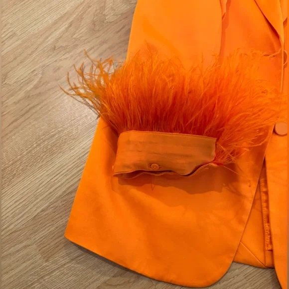 Zara Orange Satin Blazer with Feathers - Picture 8 of 8